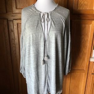 🎄WE THE FREE People Gray Just A Henley Oversized Top Tunic Tassels Size M